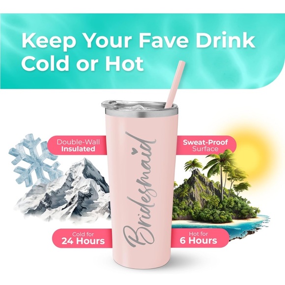 Four Bridesmaid Tumbler Engraved Vacuum Insulated Stainless Steel Cup with Straw - Picture 5 of 5